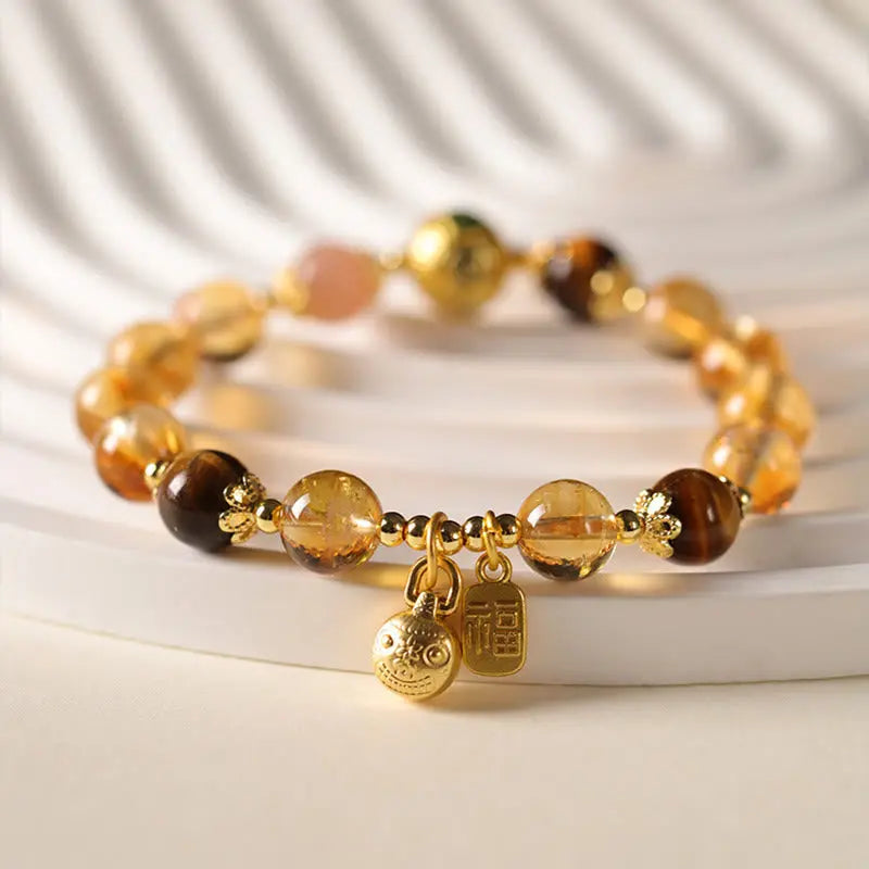 Fortune Jewel Natural Citrine Fu Character Lucky Beast Prosperity Bracelet Fortune Jewel