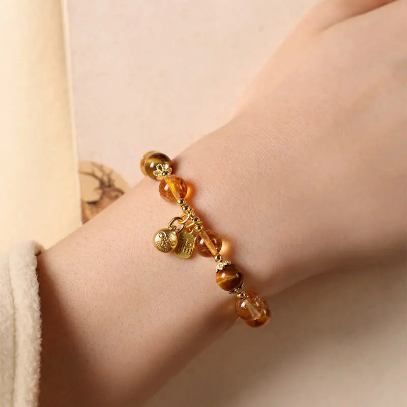 Fortune Jewel Natural Citrine Fu Character Lucky Beast Prosperity Bracelet Fortune Jewel