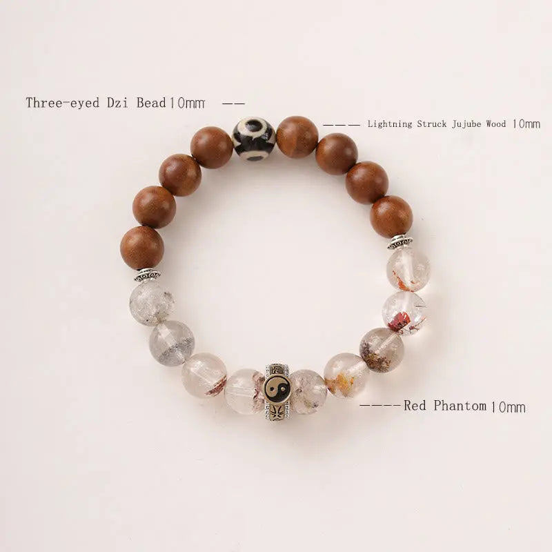 Fortune Jewel Lightning Struck Wood Red Phantom Yin Yang Protection Bracelet Fortune Jewel
