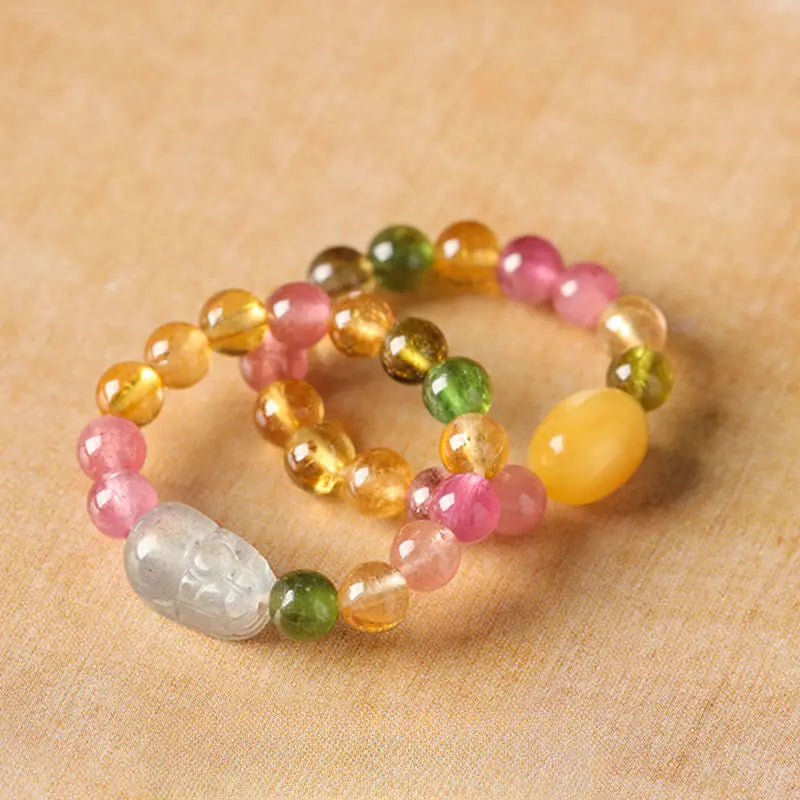 Fortune Jewel Natural Tourmaline Lucky Pearl Pixiu Amber Positive Love Ring Fortune Jewel