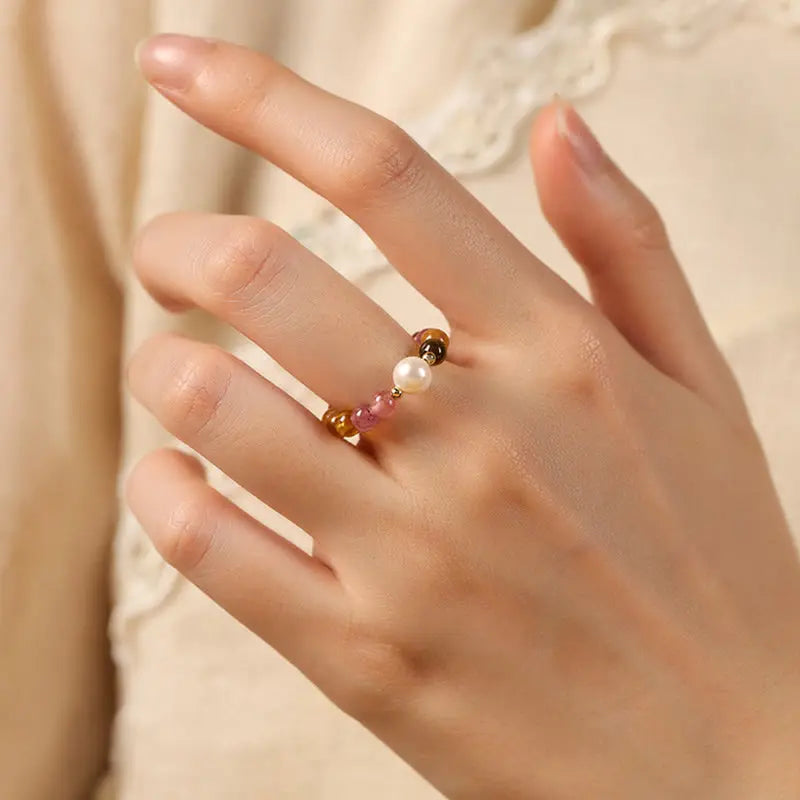 Fortune Jewel Natural Tourmaline Lucky Pearl Pixiu Amber Positive Love Ring Fortune Jewel