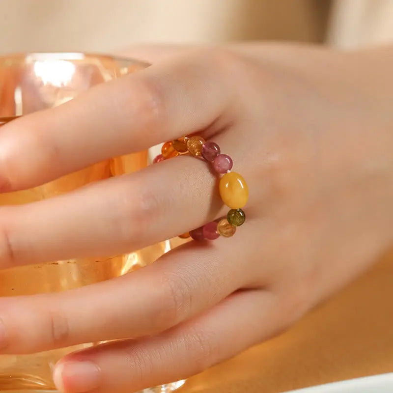 Fortune Jewel Natural Tourmaline Lucky Pearl Pixiu Amber Positive Love Ring Fortune Jewel