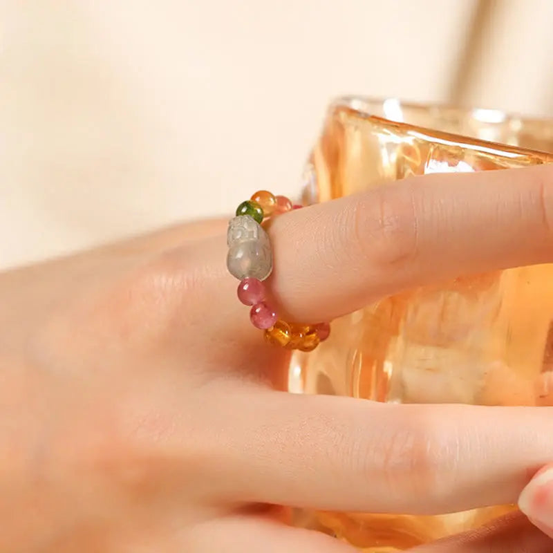 Fortune Jewel Natural Tourmaline Lucky Pearl Pixiu Amber Positive Love Ring Fortune Jewel