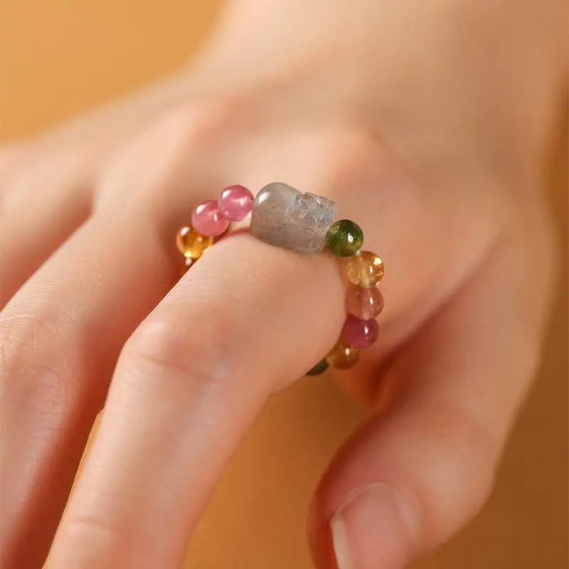 Fortune Jewel Natural Tourmaline Lucky Pearl Pixiu Amber Positive Love Ring Fortune Jewel