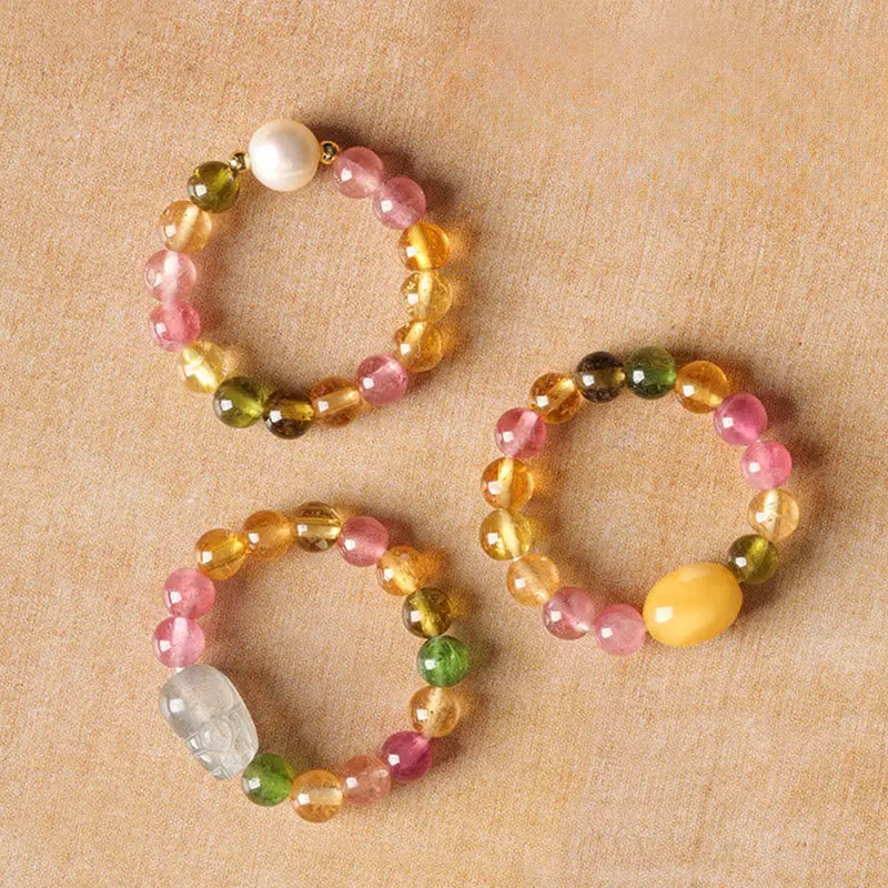 Fortune Jewel Natural Tourmaline Lucky Pearl Pixiu Amber Positive Love Ring Fortune Jewel