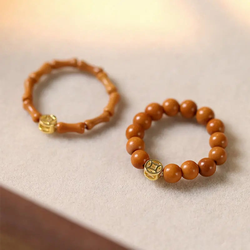 Fortune Jewel Olive Pit Bead Copper Coin Inner Strength Ring Fortune Jewel