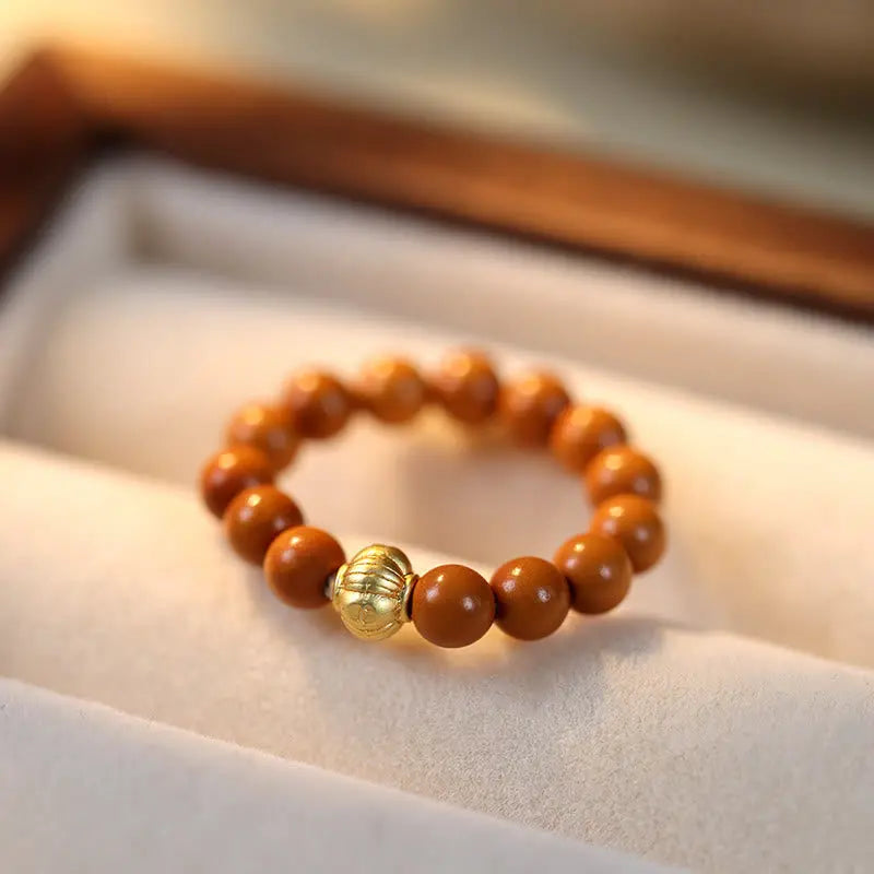 Fortune Jewel Olive Pit Bead Copper Coin Inner Strength Ring Fortune Jewel