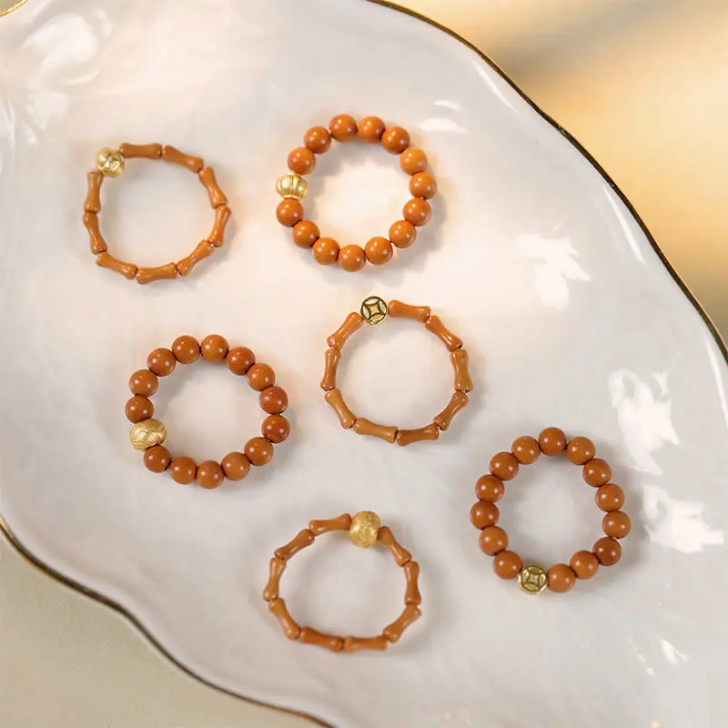 Fortune Jewel Olive Pit Bead Copper Coin Inner Strength Ring Fortune Jewel