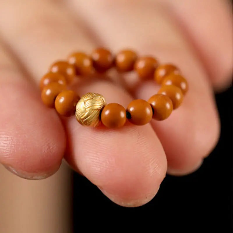 Fortune Jewel Olive Pit Bead Copper Coin Inner Strength Ring Fortune Jewel