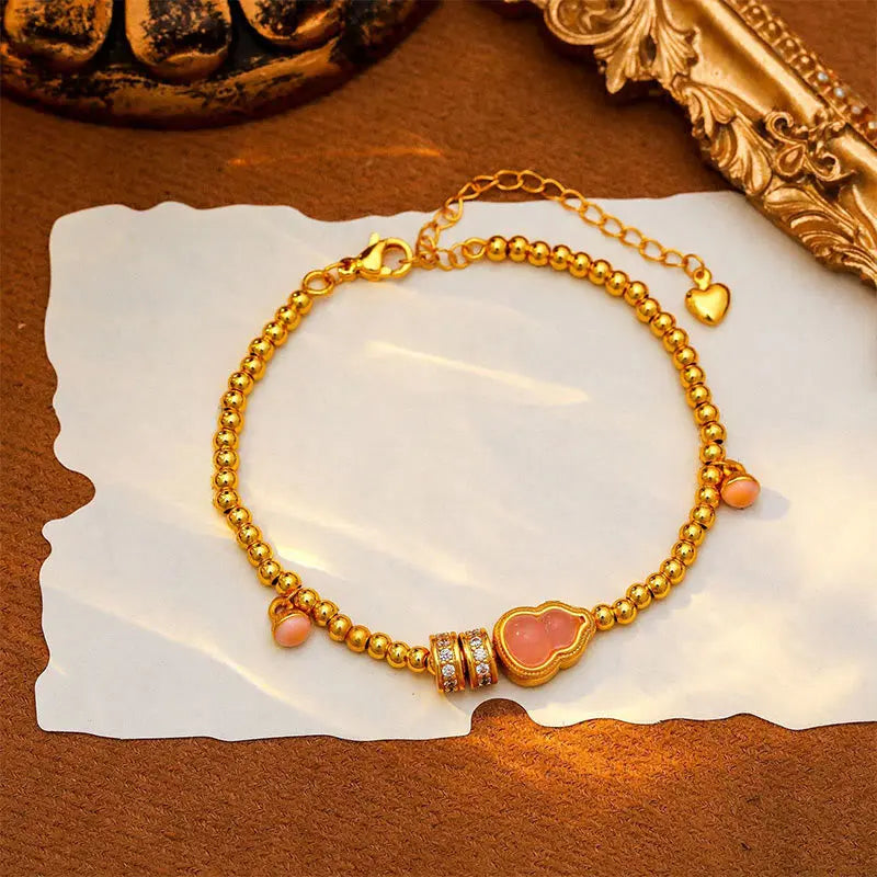 Fortune Jewel Copper Brass Plated 24k Gold Beads Gourd Wealth Bracelet Fortune Jewel