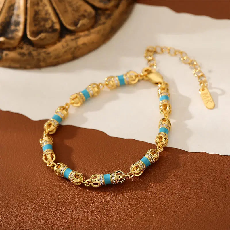 Fortune Jewel Copper Brass Plated 24k Gold Vajra Wealth Luck Bracelet Fortune Jewel