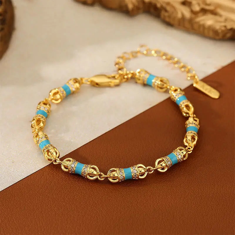 Fortune Jewel Copper Brass Plated 24k Gold Vajra Wealth Luck Bracelet Fortune Jewel