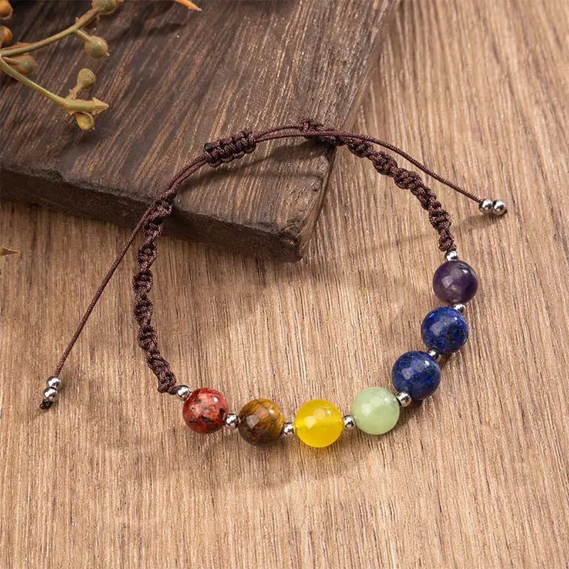 Fortune Jewel Natural Various Crystals Tiger Eye Amethyst Courage Rope Bracelet Fortune Jewel