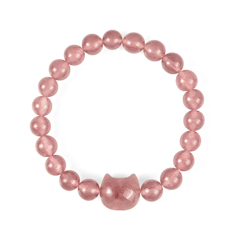 Fortune Jewel Natural Strawberry Quartz Cat Healing Positive Bracelet Fortune Jewel