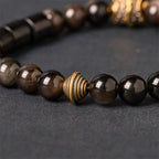 Fortune Jewel Silver Sheen Obsidian Ebony Protection Bracelet Fortune Jewel