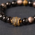 Fortune Jewel Silver Sheen Obsidian Ebony Protection Bracelet Fortune Jewel