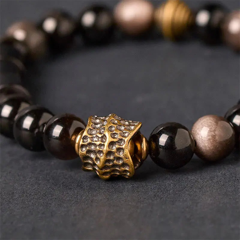 Fortune Jewel Silver Sheen Obsidian Ebony Protection Bracelet Fortune Jewel