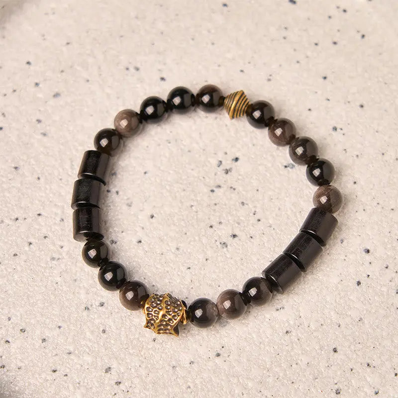 Fortune Jewel Silver Sheen Obsidian Ebony Protection Bracelet Fortune Jewel