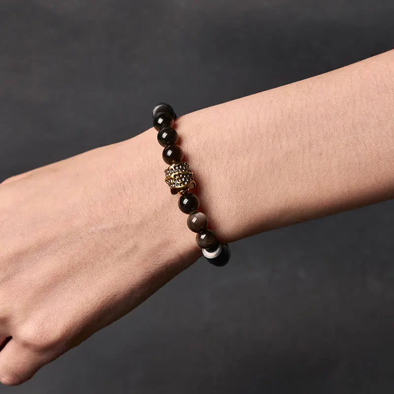 Fortune Jewel Silver Sheen Obsidian Ebony Protection Bracelet Fortune Jewel