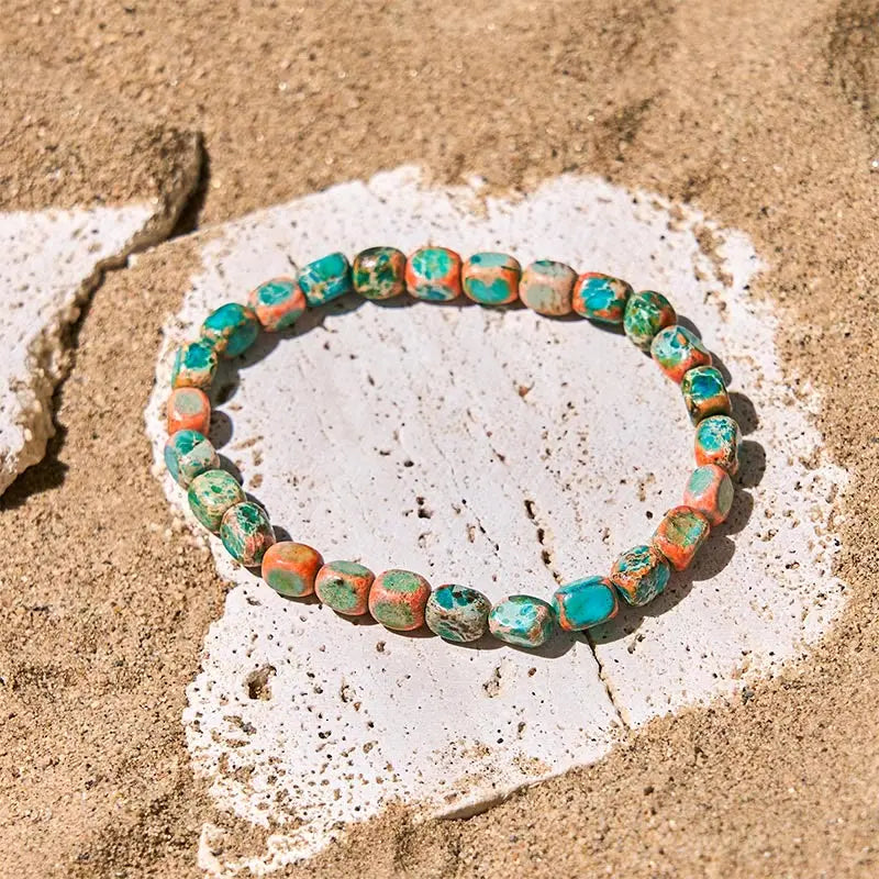 Fortune Jewel Natural Colorful Emperor Stone Oval Square Beads Anti-stress Bracelet Fortune Jewel