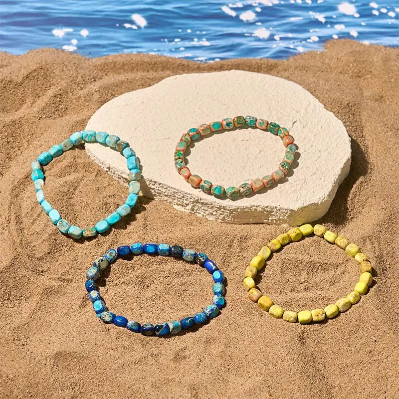 Fortune Jewel Natural Colorful Emperor Stone Oval Square Beads Anti-stress Bracelet Fortune Jewel
