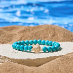 Fortune Jewel Natural Stone Sea Turtle Turquoise Crackle Agate Wisdom Bracelet Fortune Jewel