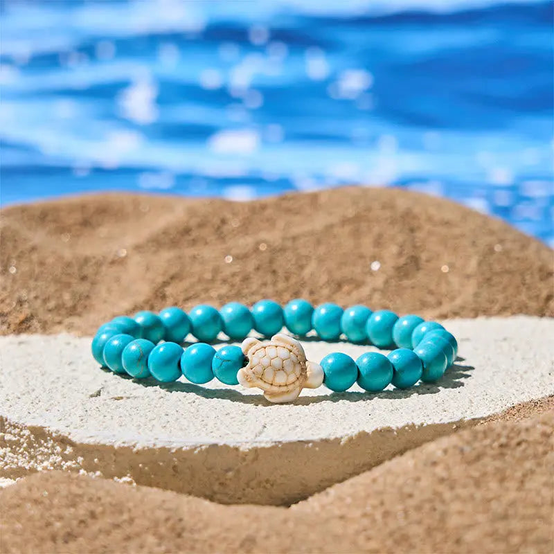Fortune Jewel Natural Stone Sea Turtle Turquoise Crackle Agate Wisdom Bracelet Fortune Jewel