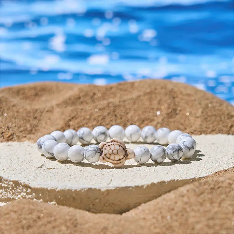 Fortune Jewel Natural Stone Sea Turtle Turquoise Crackle Agate Wisdom Bracelet Fortune Jewel