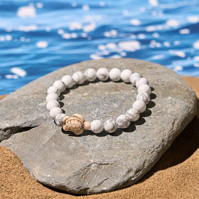 Fortune Jewel Natural Stone Sea Turtle Turquoise Crackle Agate Wisdom Bracelet Fortune Jewel