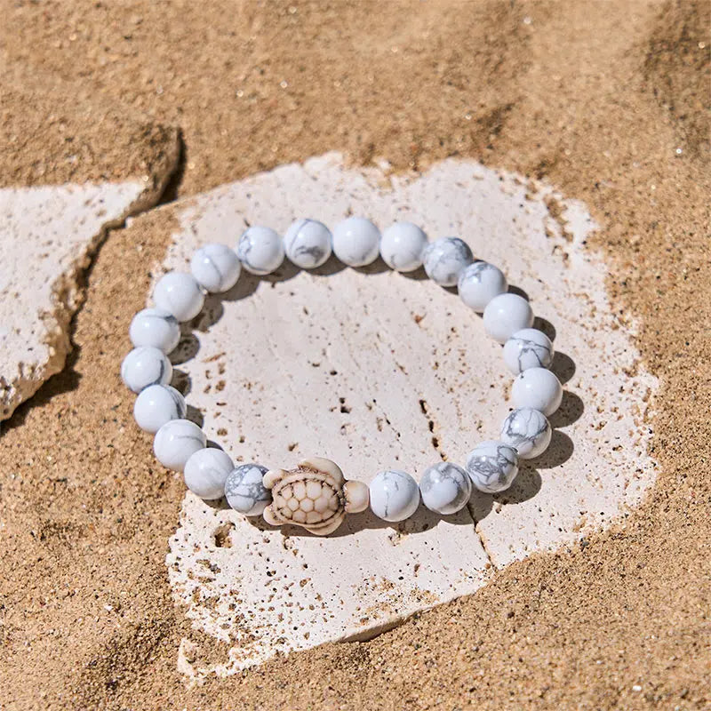 Fortune Jewel Natural Stone Sea Turtle Turquoise Crackle Agate Wisdom Bracelet Fortune Jewel