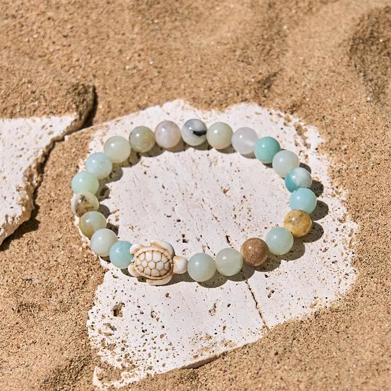 Fortune Jewel Natural Stone Sea Turtle Turquoise Crackle Agate Wisdom Bracelet Fortune Jewel