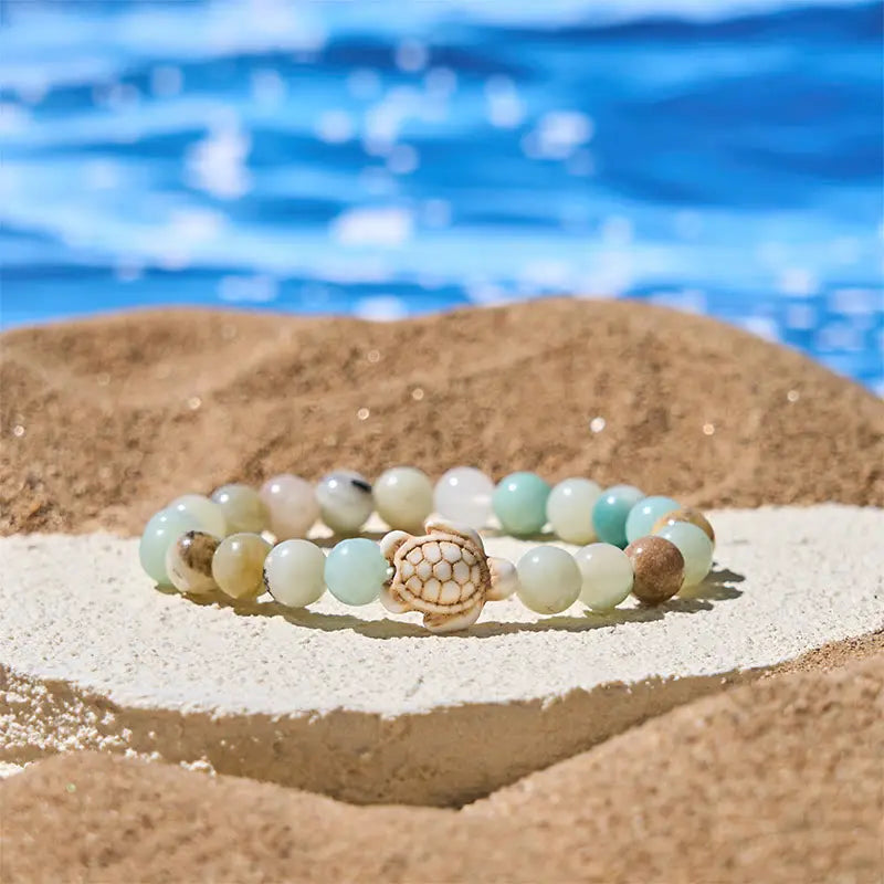 Fortune Jewel Natural Stone Sea Turtle Turquoise Crackle Agate Wisdom Bracelet Fortune Jewel