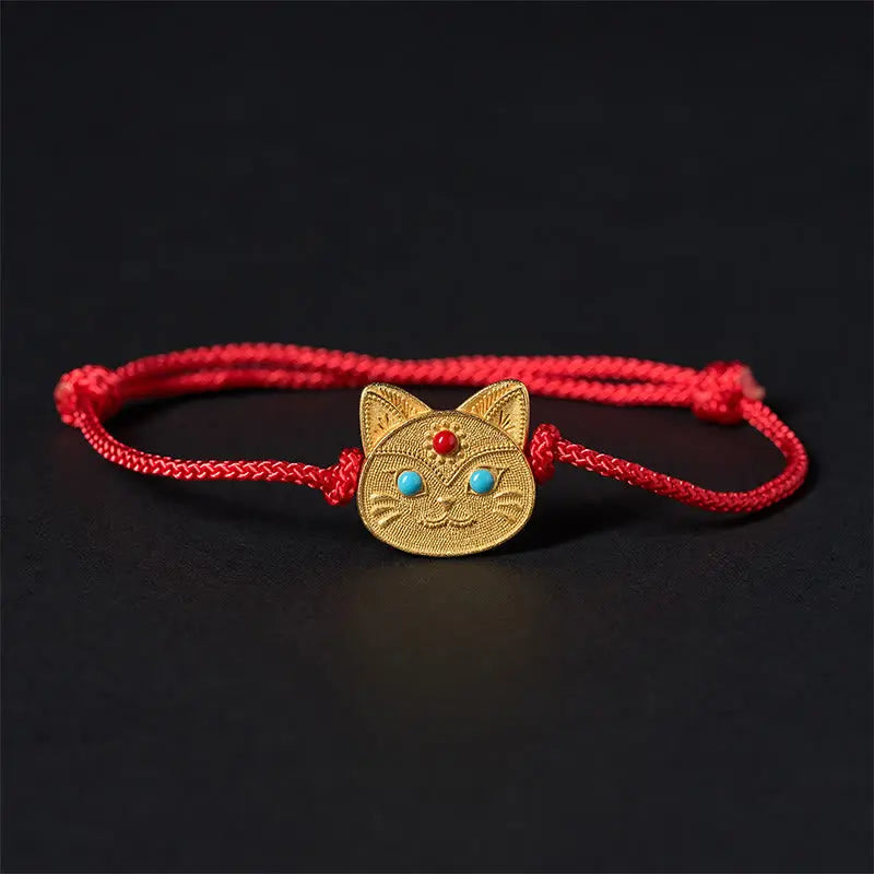 Fortune Jewel 925 Sterling Silver Cat Red String Bracelet Fortune Jewel