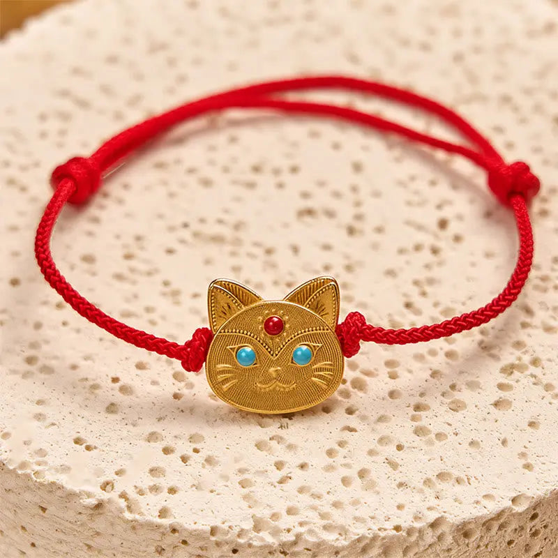 Fortune Jewel 925 Sterling Silver Cat Red String Bracelet Fortune Jewel