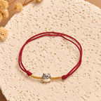 Fortune Jewel 925 Sterling Silver Cute Cat Red String Braided Bracelet Fortune Jewel