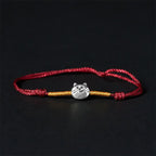 Fortune Jewel 925 Sterling Silver Cute Cat Red String Braided Bracelet Fortune Jewel