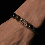 Fortune Jewel Natural Silver Sheen Obsidian Blue Tiger Eye Om Mani Padme Hum Soothing Bracelet Fortune Jewel
