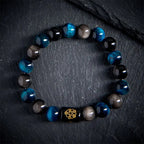 Fortune Jewel Silver Sheen Obsidian Blue Tiger Eye Black Onyx Five Elements Protection Bracelet Fortune Jewel