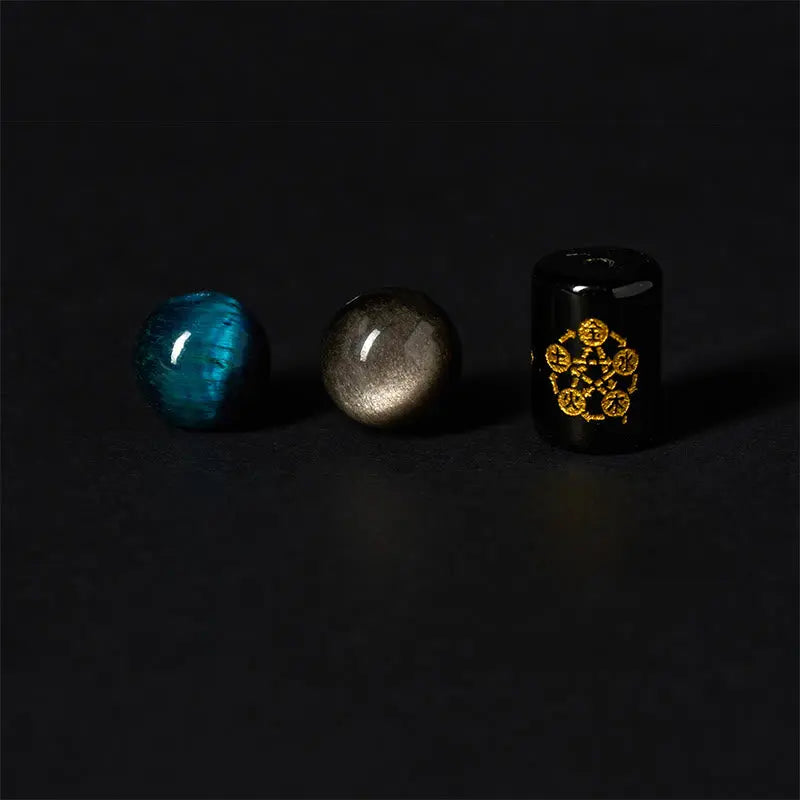 Fortune Jewel Silver Sheen Obsidian Blue Tiger Eye Black Onyx Five Elements Protection Bracelet Fortune Jewel