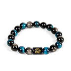 Fortune Jewel Silver Sheen Obsidian Blue Tiger Eye Black Onyx Five Elements Protection Bracelet Fortune Jewel