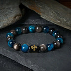 Fortune Jewel Silver Sheen Obsidian Blue Tiger Eye Black Onyx Five Elements Protection Bracelet Fortune Jewel
