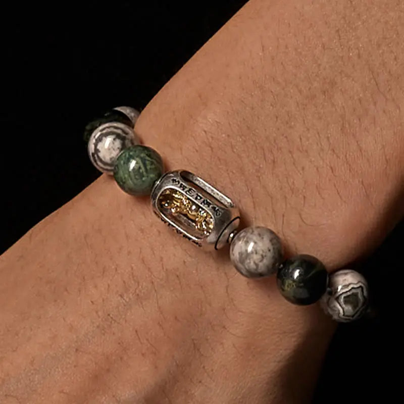 Fortune Jewel Natural Grey Jasper Kambamba Jasper Om Mani Padme Hum Formless Buddha Healing Bracelet Fortune Jewel