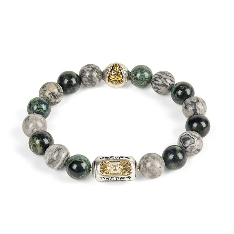 Fortune Jewel Natural Grey Jasper Kambamba Jasper Om Mani Padme Hum Formless Buddha Healing Bracelet Fortune Jewel
