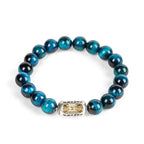 Fortune Jewel Natural Blue Tiger Eye Om Mani Padme Hum Strength Bracelet Fortune Jewel