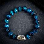 Fortune Jewel Natural Blue Tiger Eye Om Mani Padme Hum Strength Bracelet Fortune Jewel