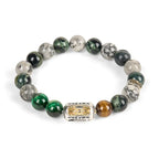 Fortune Jewel Natural Grey Jasper Kambamba Jasper Tiger Eye Om Mani Padme Hum Protection Bracelet Fortune Jewel