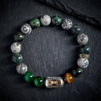 Fortune Jewel Natural Grey Jasper Kambamba Jasper Tiger Eye Om Mani Padme Hum Protection Bracelet Fortune Jewel