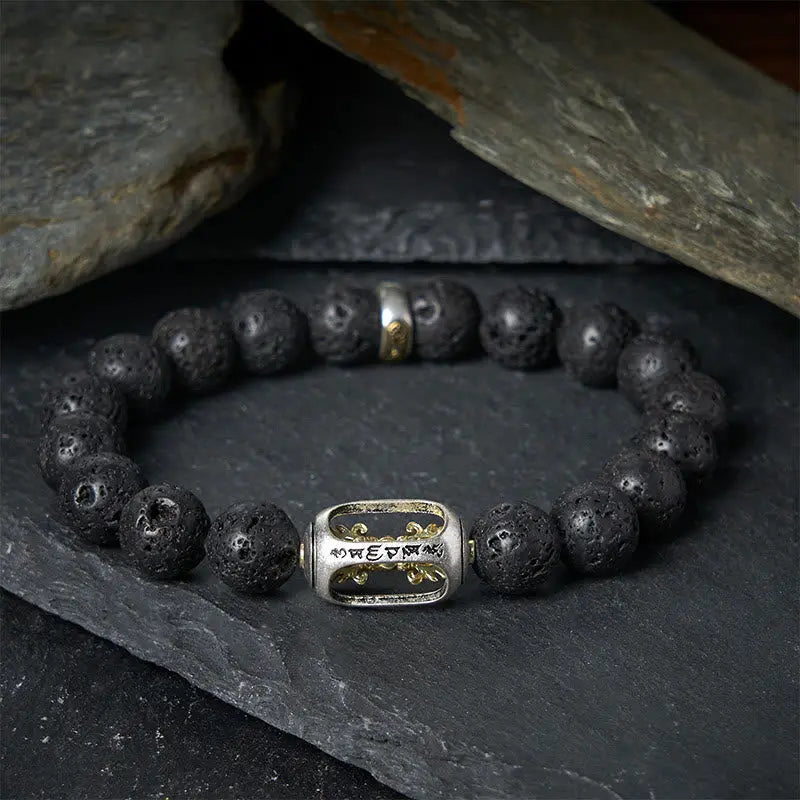 Fortune Jewel Natural Lava Rock Om Mani Padme Hum Dorje Vajra Healing Bracelet Fortune Jewel