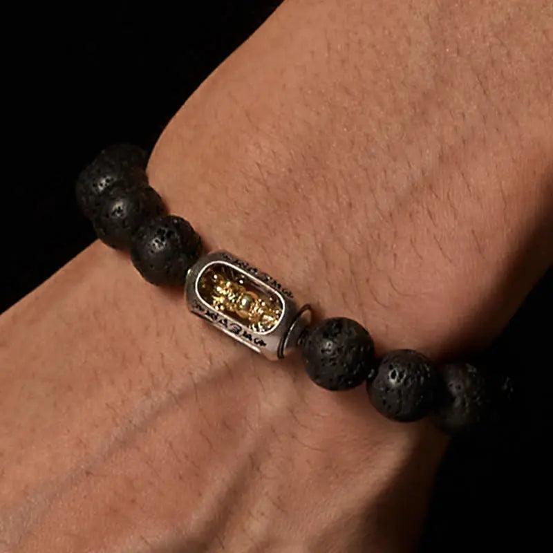 Fortune Jewel Natural Lava Rock Om Mani Padme Hum Dorje Vajra Healing Bracelet Fortune Jewel