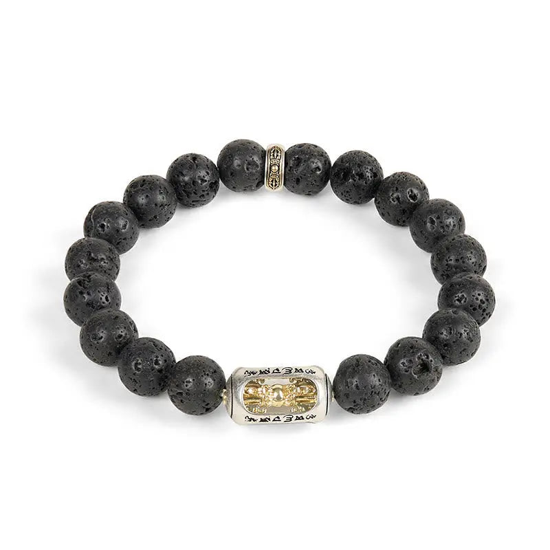Fortune Jewel Natural Lava Rock Om Mani Padme Hum Dorje Vajra Healing Bracelet Fortune Jewel